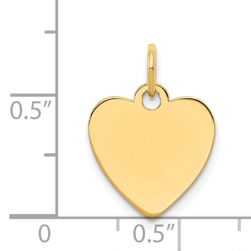 14K Yellow Gold Plain .035 Gauge Engravable Heart Disc Charm
