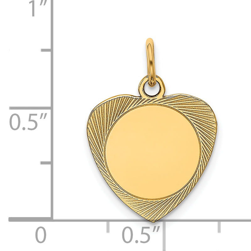 14k Yellow Gold Etched Engravable Heart Disc Charm