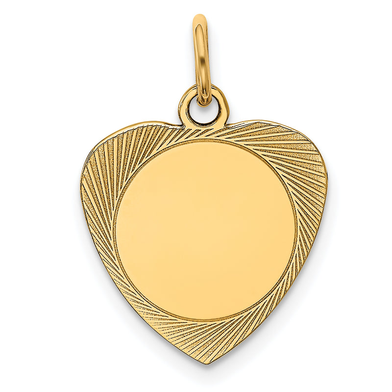 14k Yellow Gold Etched Engravable Heart Disc Charm