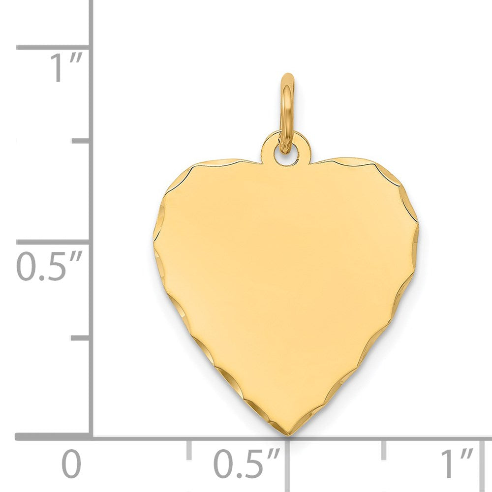 14k Yellow Gold Etched Engravable Heart Disc Charm