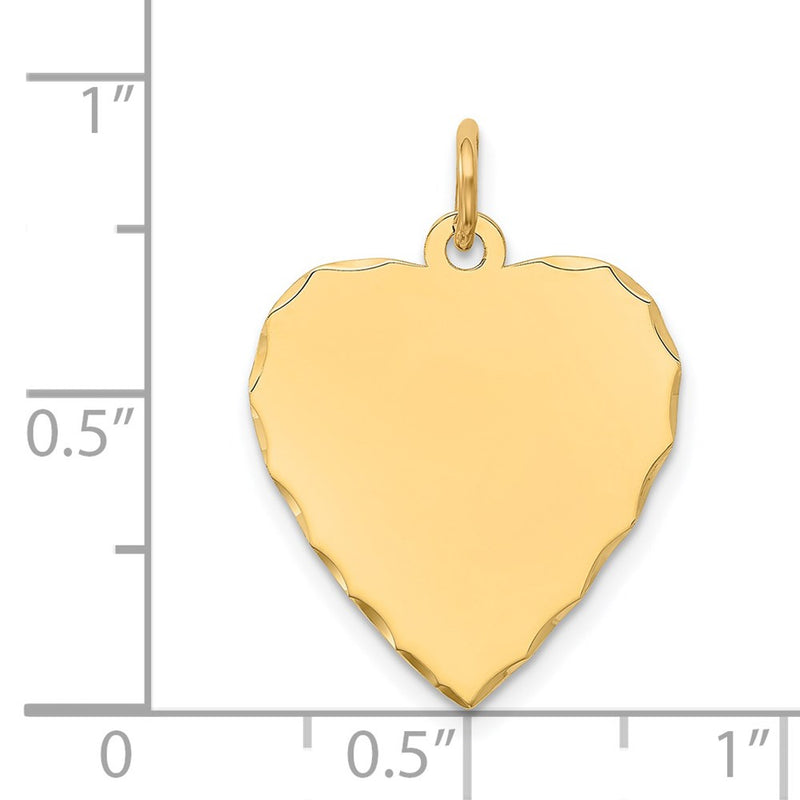 14k Yellow Gold Etched Engravable Heart Disc Charm