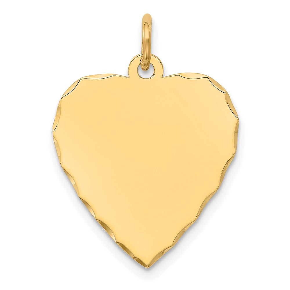 14k Yellow Gold Etched Engravable Heart Disc Charm
