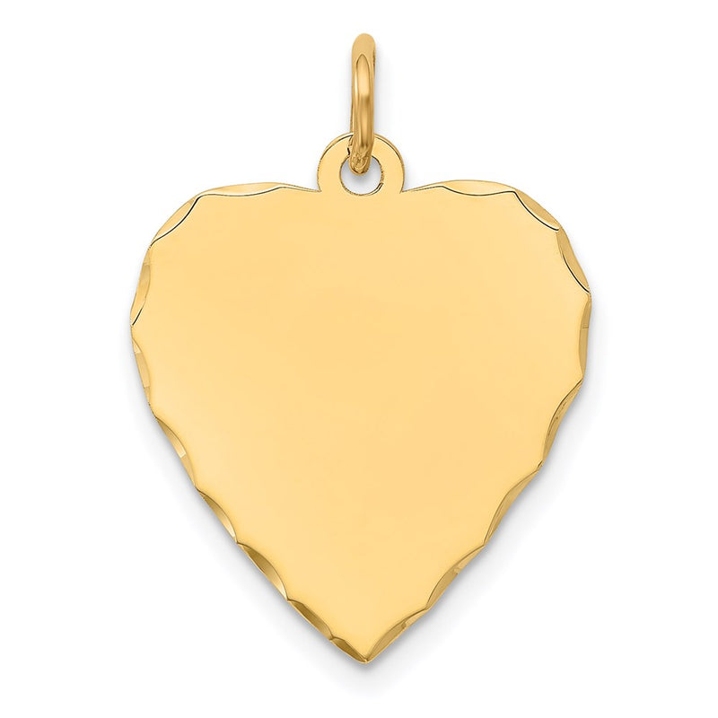 14k Yellow Gold Etched Engravable Heart Disc Charm
