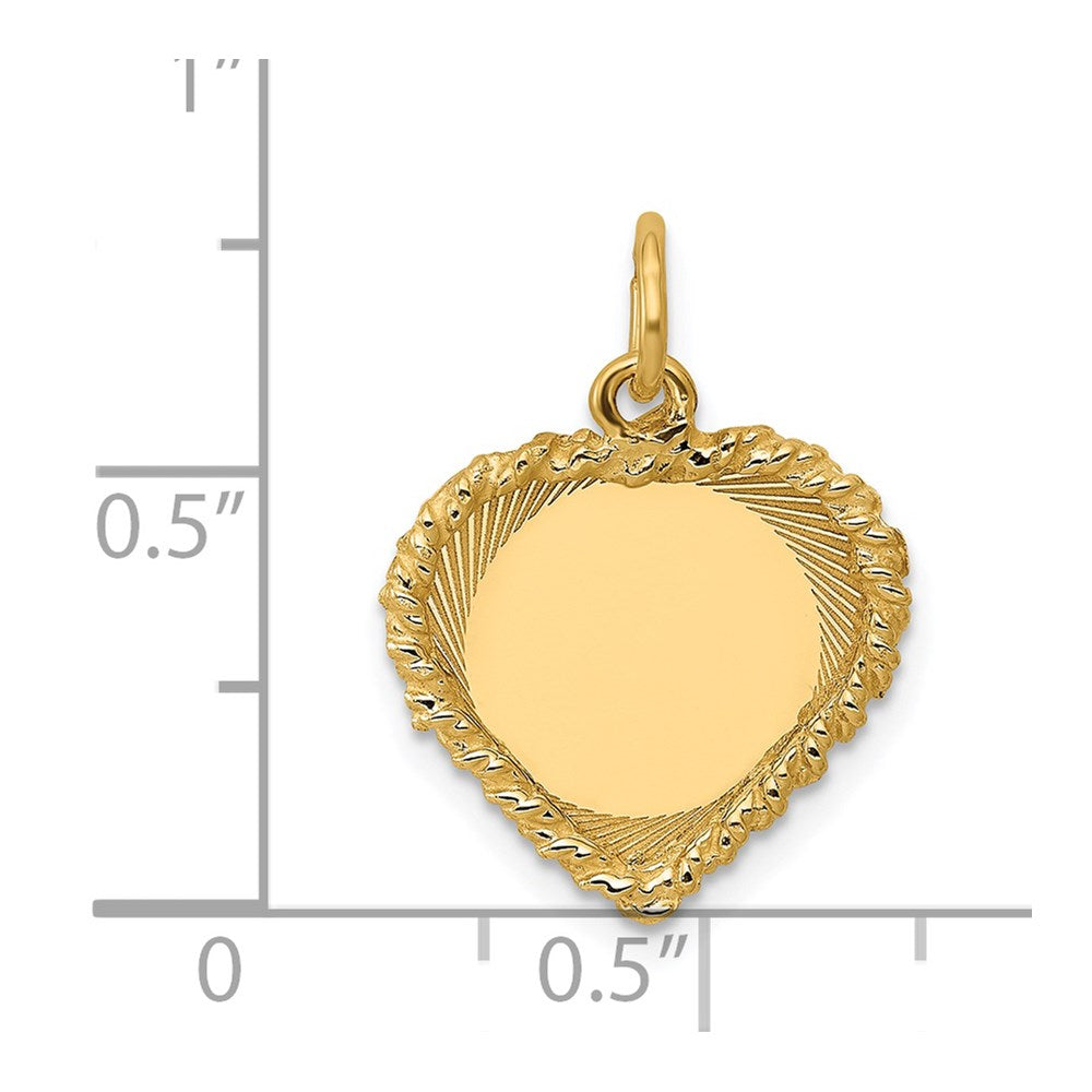 14k Yellow Gold 14k Polished .013 Gauge Engravable Heart with Rope Disc Charm