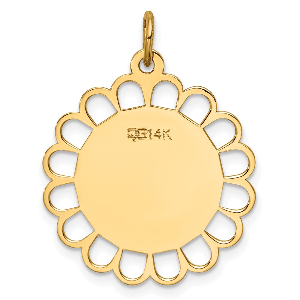 14k Yellow Gold Plain Engravable Flower Disc Charm
