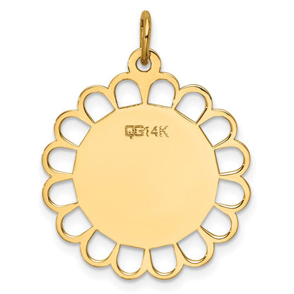 14k Yellow Gold Plain Engravable Flower Disc Charm