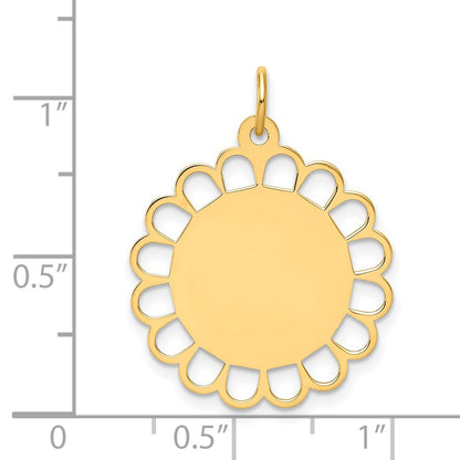 14k Yellow Gold Plain Engravable Flower Disc Charm