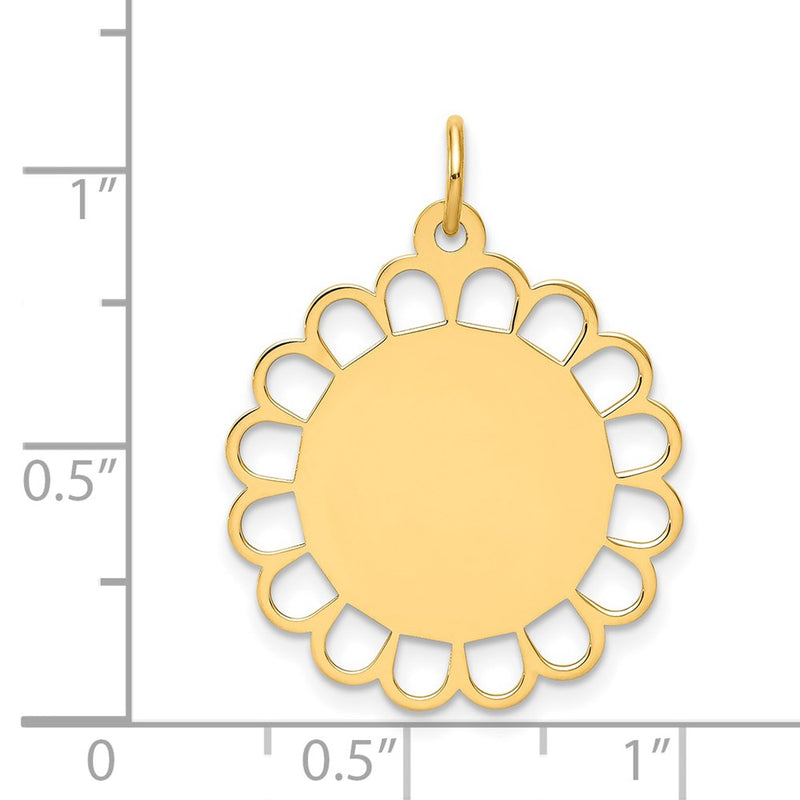 14k Yellow Gold Plain Engravable Flower Disc Charm