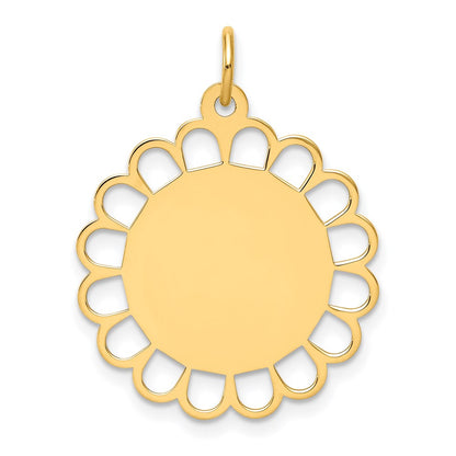 14k Yellow Gold Plain Engravable Flower Disc Charm