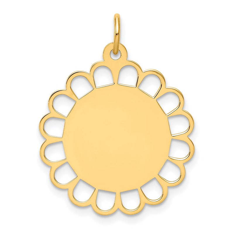 14k Yellow Gold Plain Engravable Flower Disc Charm