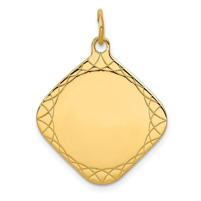 14k Yellow Gold 14k Patterned .018 Gauge Diamond-Shaped Engravable Disc Charm