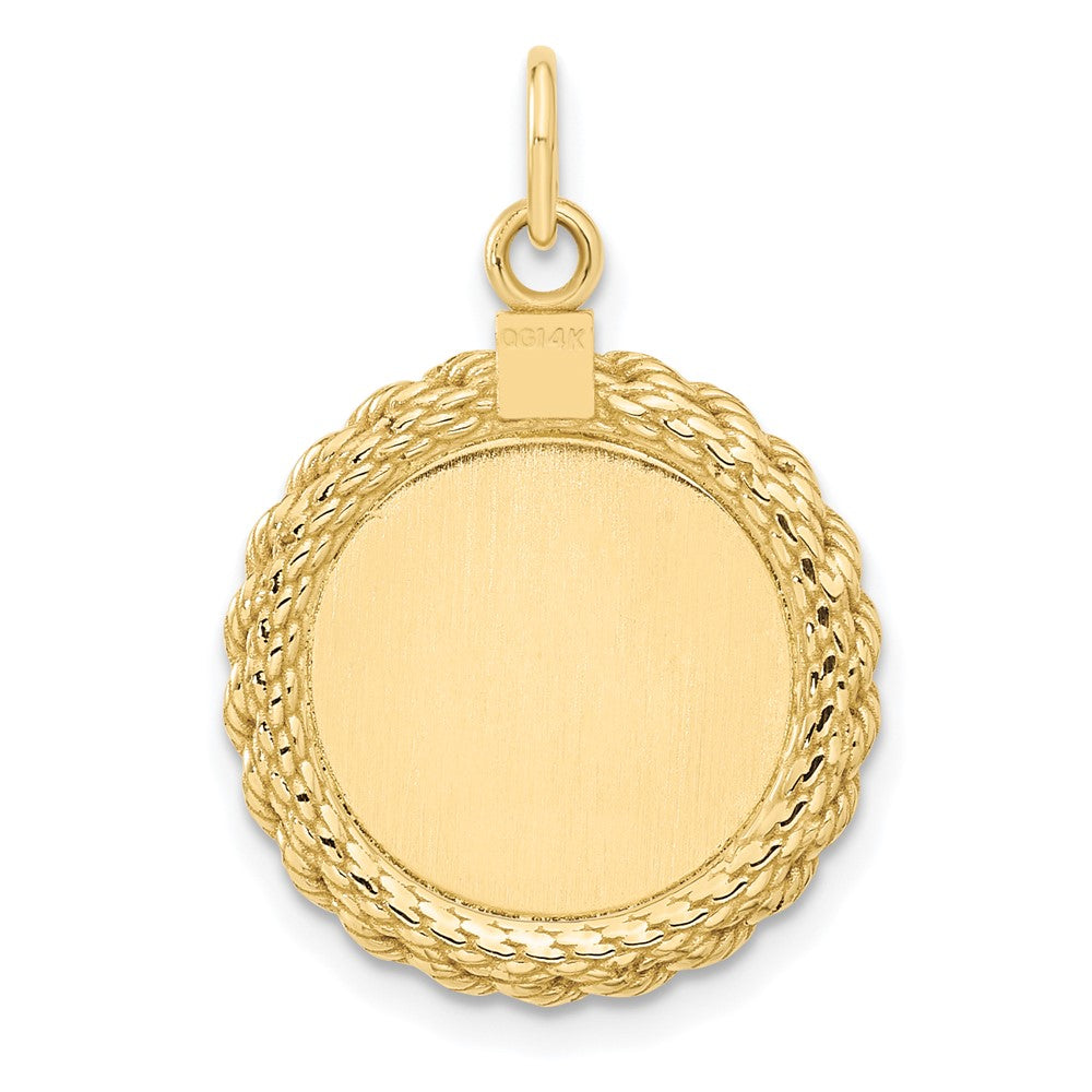 14k Yellow Gold 14k Plain .013 Gauge Circular Engravable Disc with Rope Charm