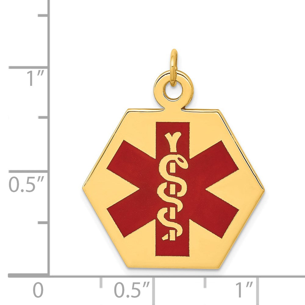 14k Yellow Gold 14k Red Enamel Medical Jewelry Pendant