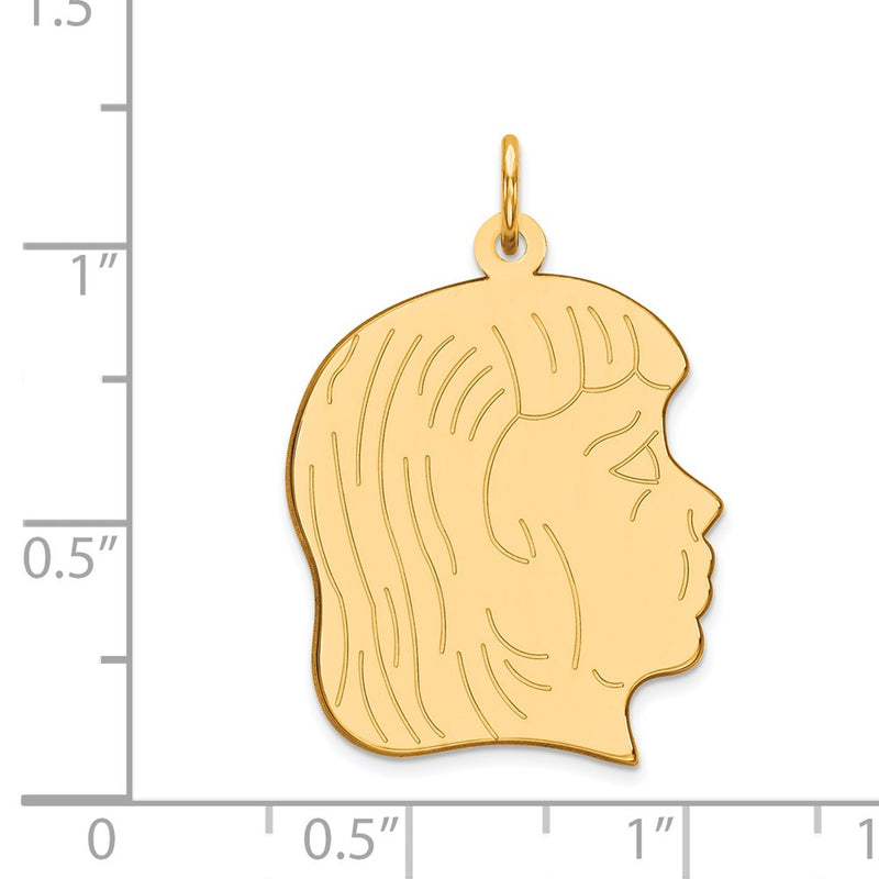 14k Yellow Gold 14k.011 Depth Engravable Girl Head Charm