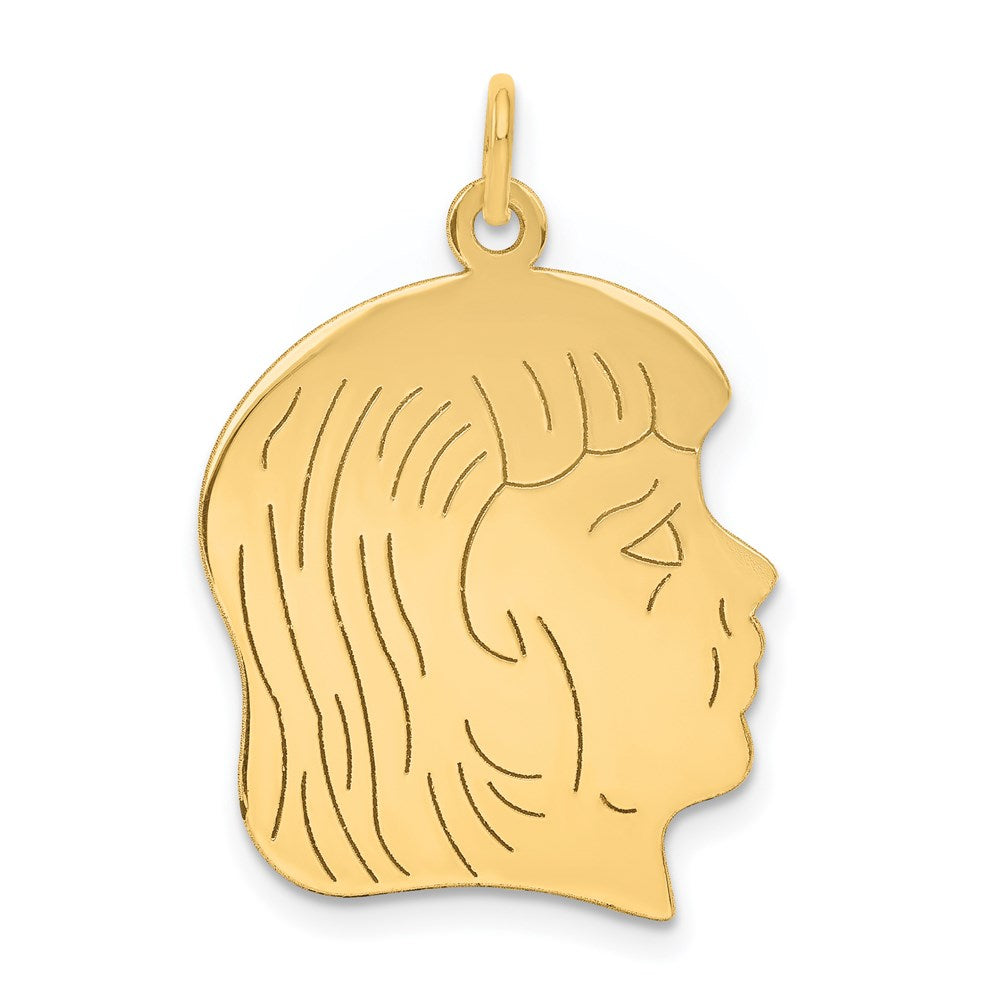 14k Yellow Gold 14k.011 Depth Engravable Girl Head Charm