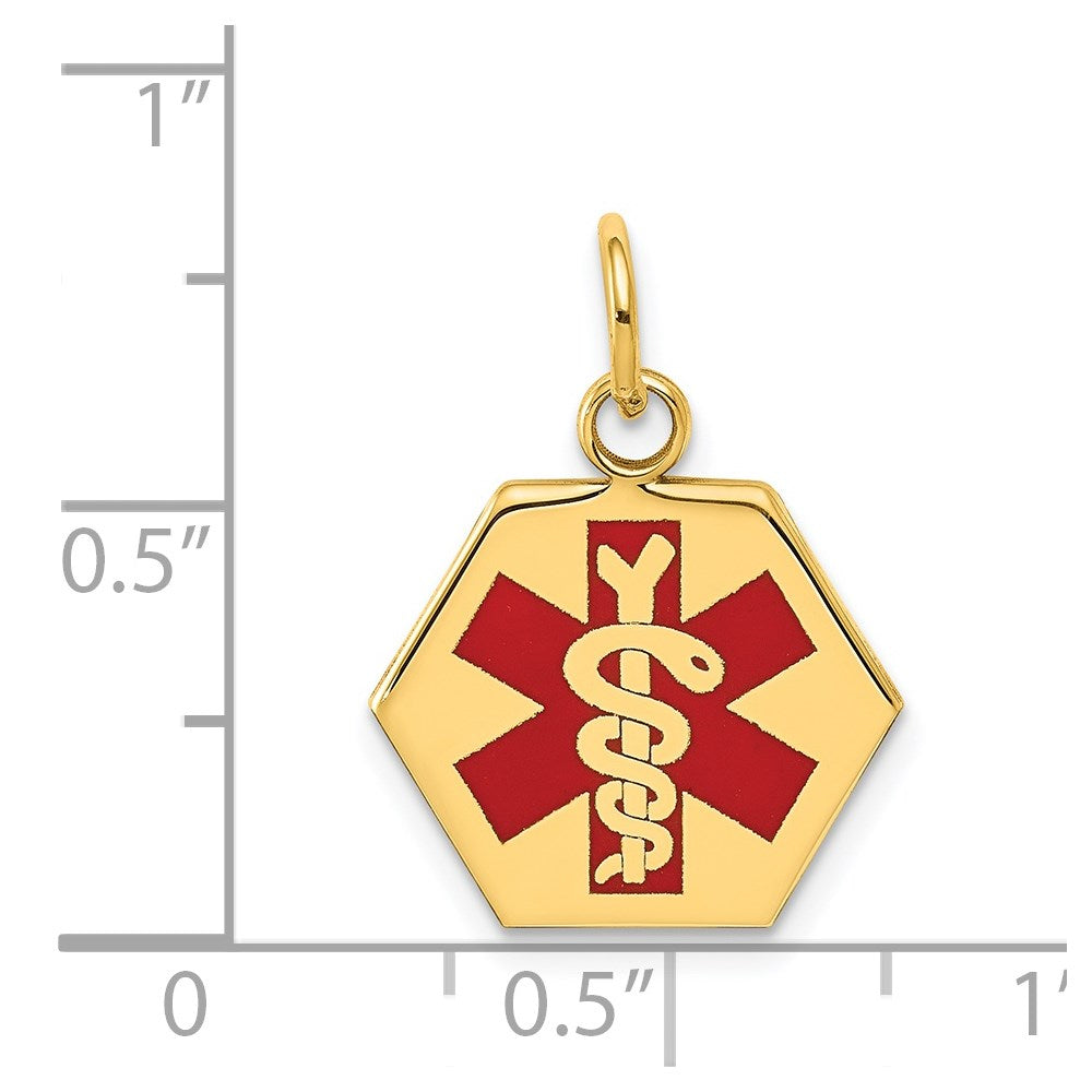 14k Yellow Gold 14k Red Enamel Medical Jewelry Pendant