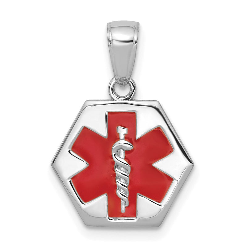 14k White Gold 14K White Gold Textured Back Enameled Medical Disk Pendant
