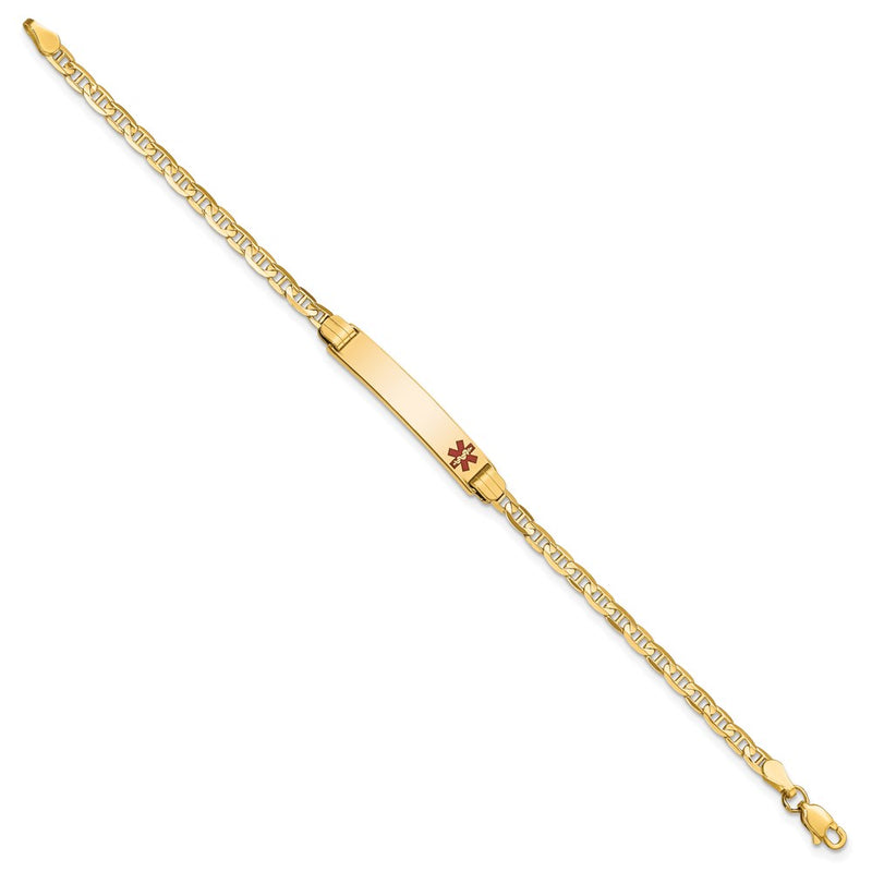 14K Yellow Gold Medical Solid Chain/Solid Plate 26X5mm Off Center Red Enamel Anchor Link 6 Inch Baby/Child Id Bracelet