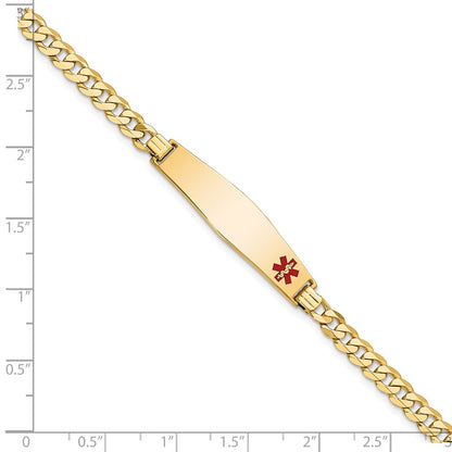 14K Yellow Gold Medical Solid Chain/Solid Plate Soft Diamond Shape 33X8mm Off Center Red Enamel Flat Curb Link 8 Inch Id Bracelet