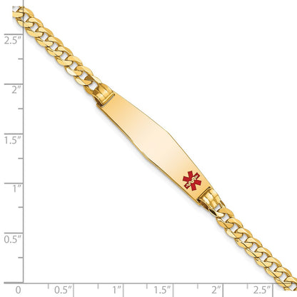 14K Yellow Gold Medical Solid Chain/Solid Plate Soft Diamond Shape 36X9mm Off Center Red Enamel Curb Link 8 Inch Id Bracelet