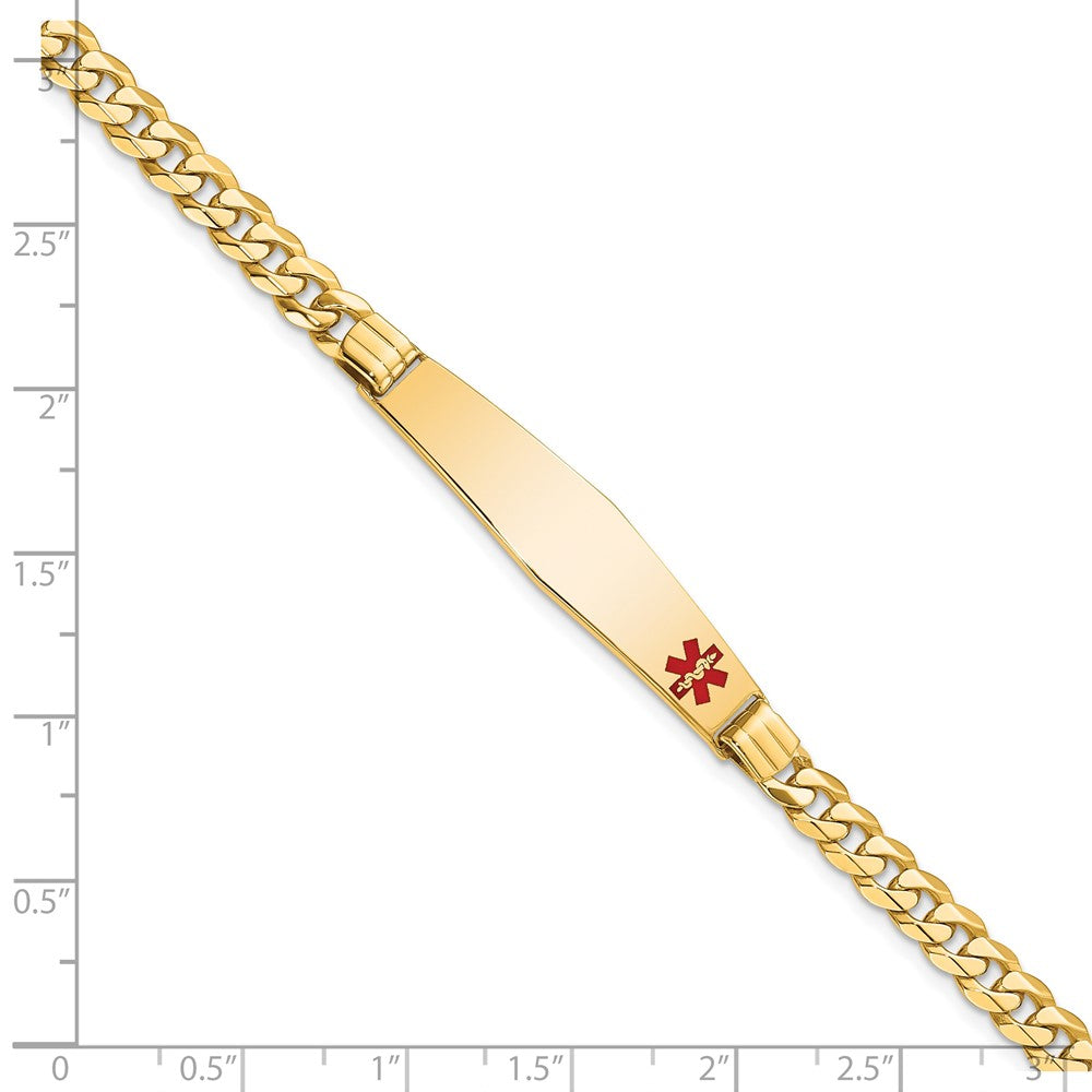 14K Yellow Gold Medical Solid Chain/Solid Plate Soft Diamond Shape 36X9mm Off Center Red Enamel Curb Link 7 Inch Id Bracelet
