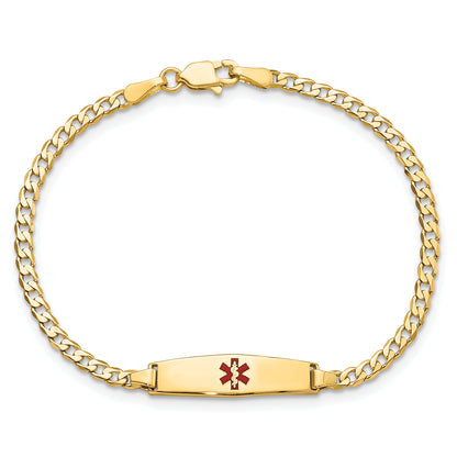 14K Yellow Gold Medical Solid Chain/Solid Plate 20X5mm Soft Diamond Shape Centered Red Enamel Curb Link 6 Inch Baby/Child Id Bracelet