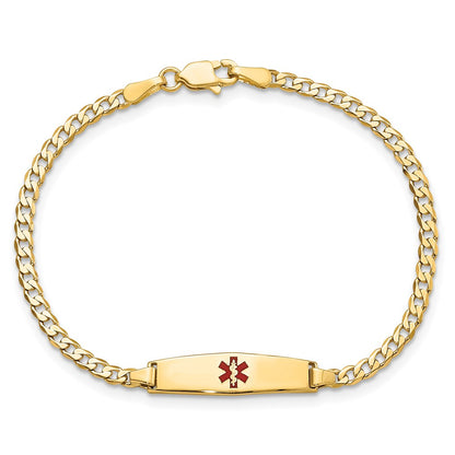 14K Yellow Gold Medical Solid Chain/Solid Plate 20X5mm Soft Diamond Shape Centered Red Enamel Curb Link 6 Inch Baby/Child Id Bracelet