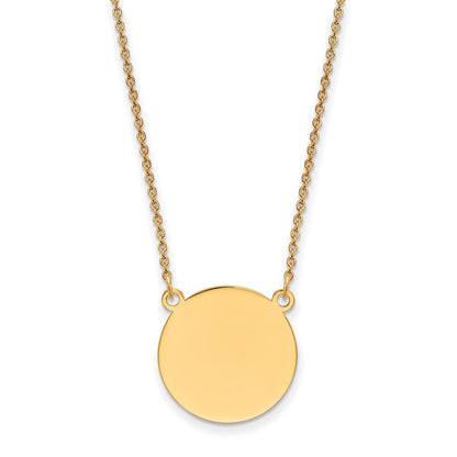 14K Yellow Gold Plain Circular Engravable Disc 18in Necklace