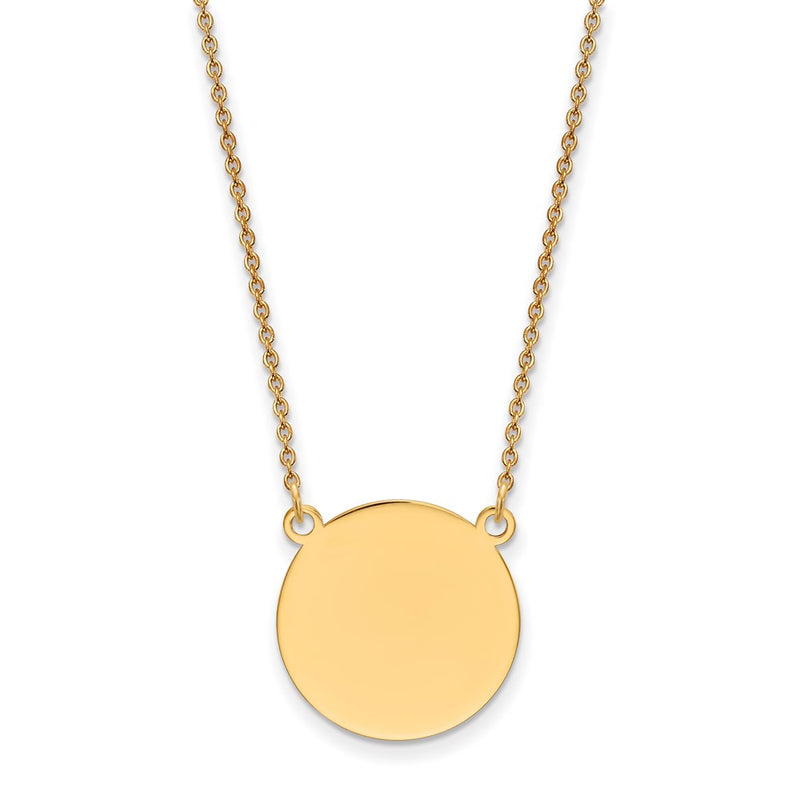 14K Yellow Gold Plain Circular Engravable Disc 18in Necklace