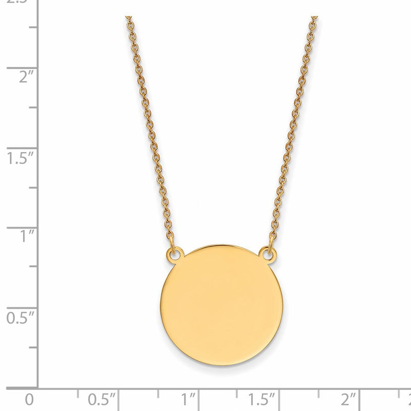 14K Yellow Gold Plain Circular Engravable Disc 18in Necklace