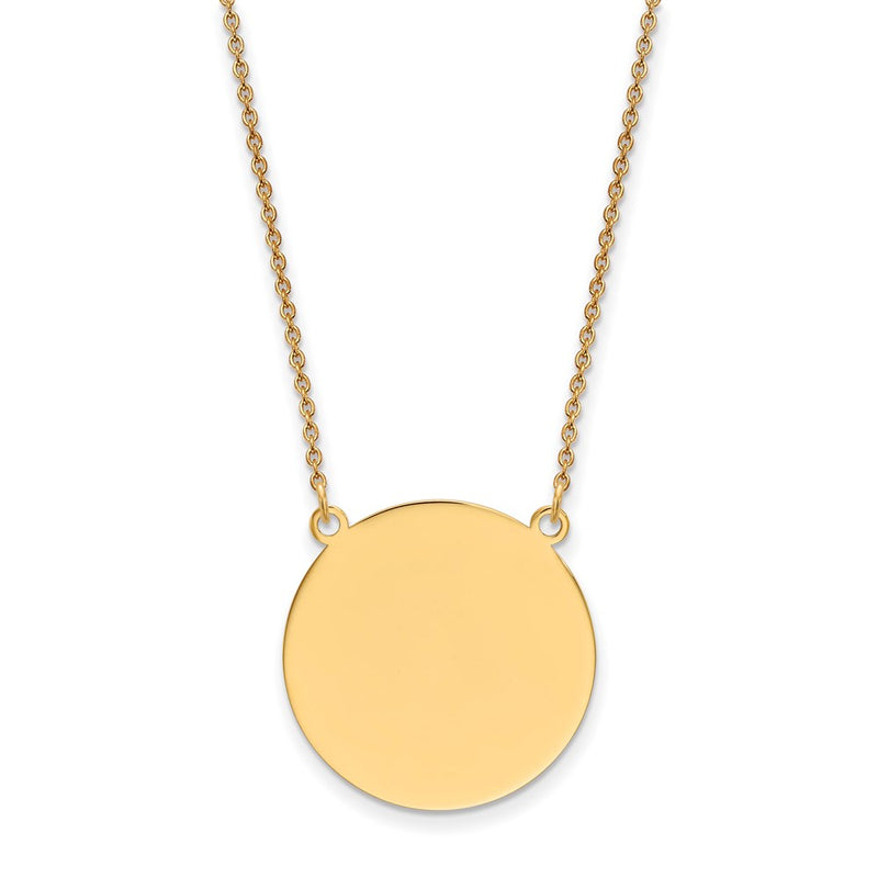 14K Yellow Gold Plain Circular Engravable Disc 18in Necklace