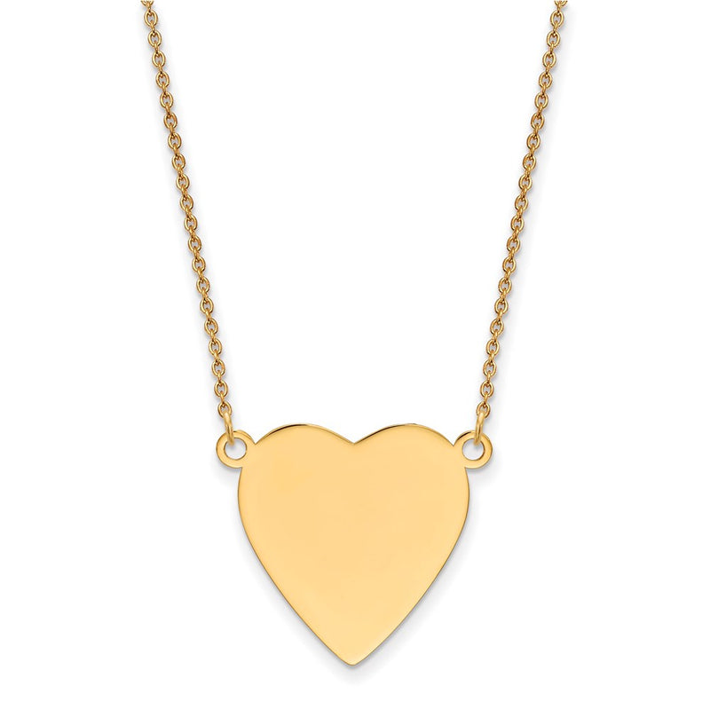 14K Yellow Gold Plain Heart Engravable Disc 18in Necklace