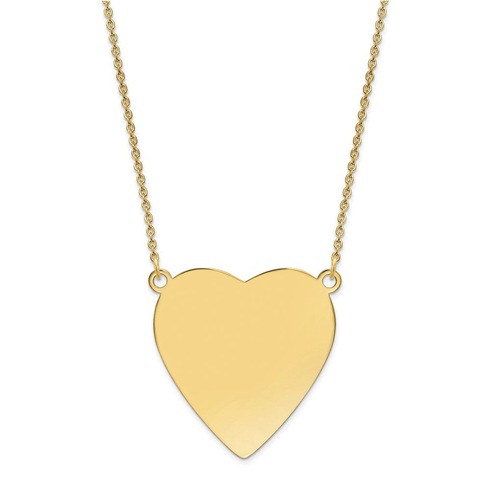 14K Yellow Gold Plain Heart Engravable Disc 18in Necklace
