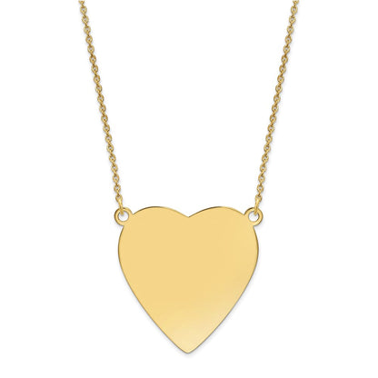 14K Yellow Gold Plain Heart Engravable Disc 18in Necklace