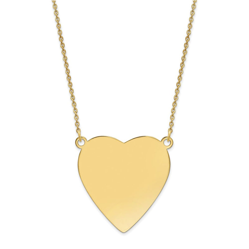 14K Yellow Gold Plain Heart Engravable Disc 18in Necklace