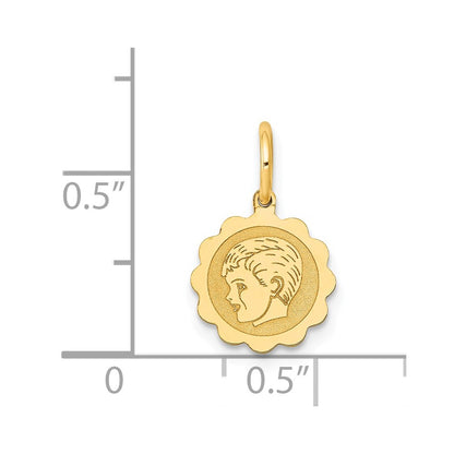 14k Yellow Gold 14k Boy Head on .009 Gauge Engravable Scalloped Disc Charm