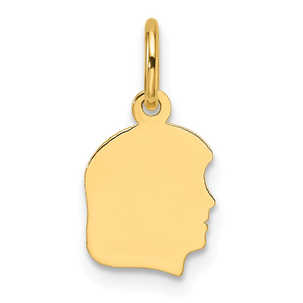 14K Yellow Gold Plain Small Facing Right Engravable Girl Head Charm