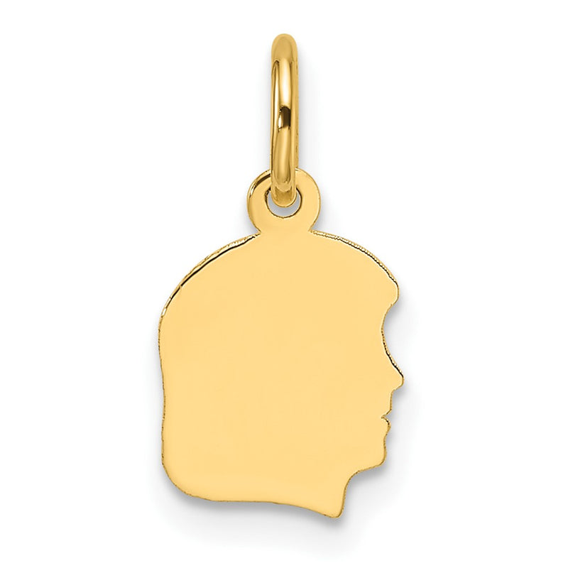 14K Yellow Gold Plain Small Facing Right Engravable Girl Head Charm