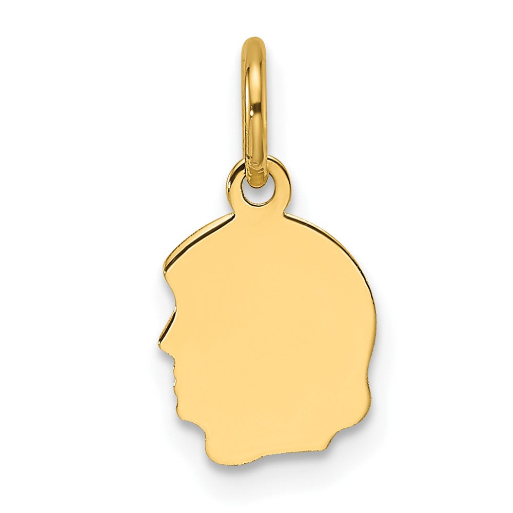 14K Yellow Gold Plain Small Facing Left Engravable Girl Head Charm