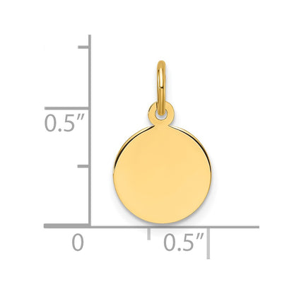 14K Yellow Gold Plain Circular Engravable Disc Charm