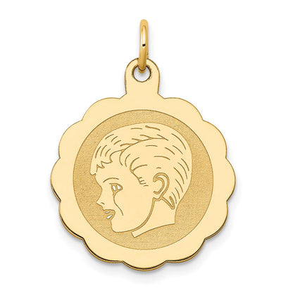 14k Yellow Gold 14k Boy Head on .013 Gauge Engravable Scalloped Disc Charm