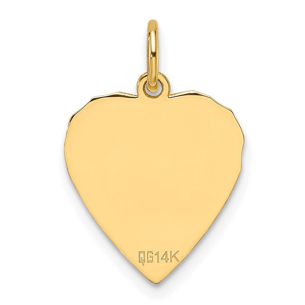 14K Yellow Gold Etched Engravable Heart Disc Charm