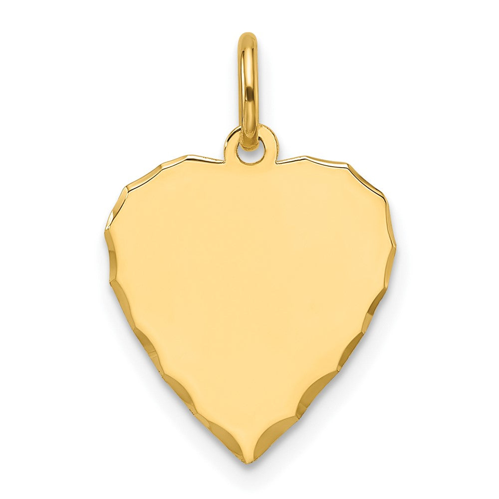 14K Yellow Gold Etched Engravable Heart Disc Charm