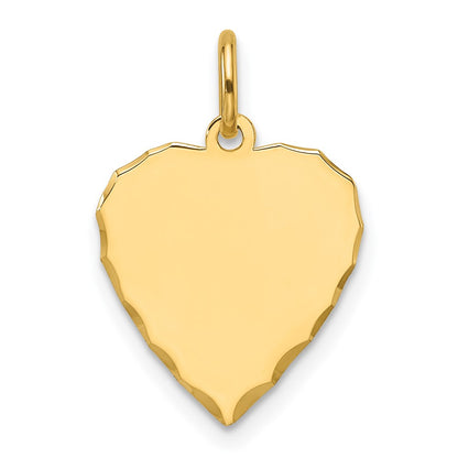 14K Yellow Gold Etched Engravable Heart Disc Charm