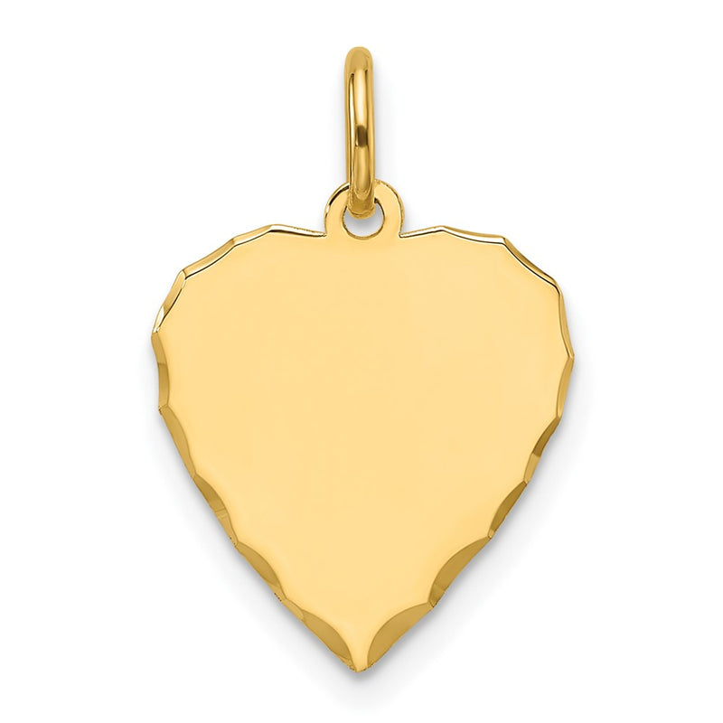 14K Yellow Gold Etched Engravable Heart Disc Charm