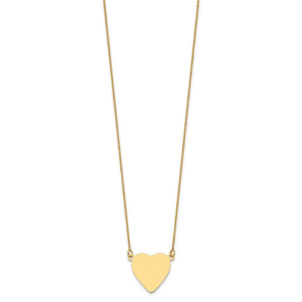 14K Yellow Gold Plain Heart Engravable Disc 18in Necklace