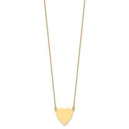 14K Yellow Gold Plain Heart Engravable Disc 18in Necklace
