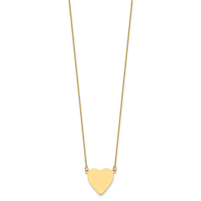 14K Yellow Gold Plain Heart Engravable Disc 18in Necklace