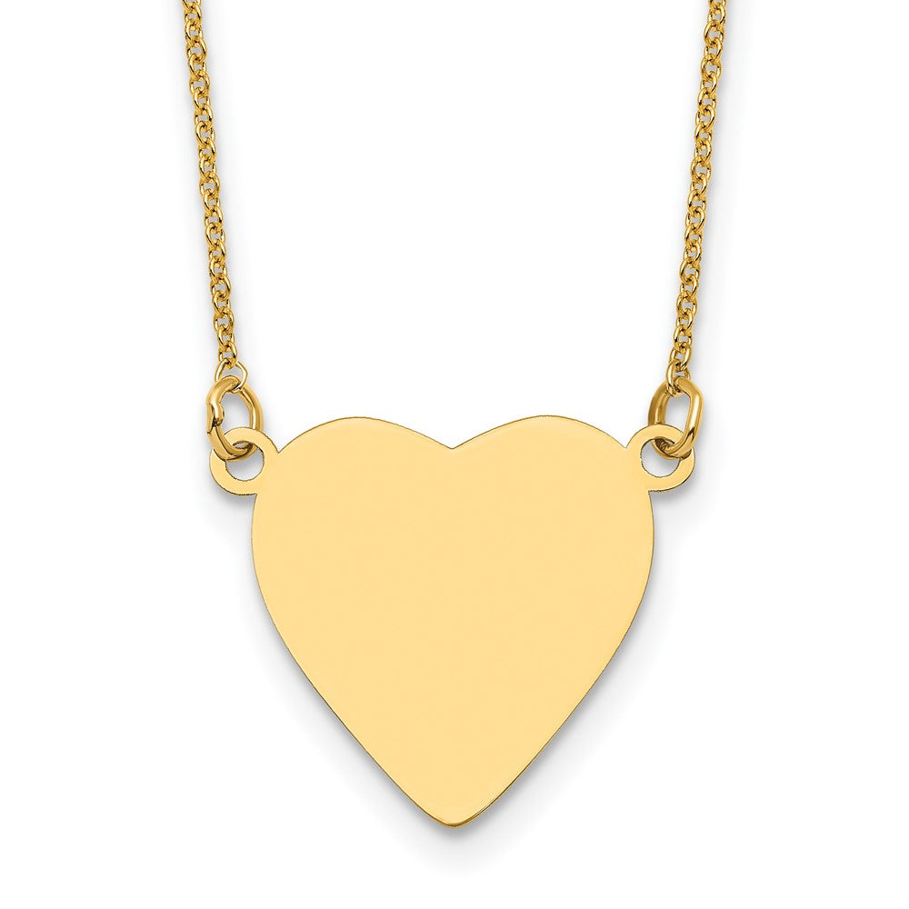 14K Yellow Gold Plain Heart Engravable Disc 18in Necklace