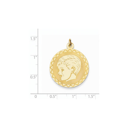 14k Yellow Gold Boy Head on .018 Gauge Engravable Scalloped Disc Charm